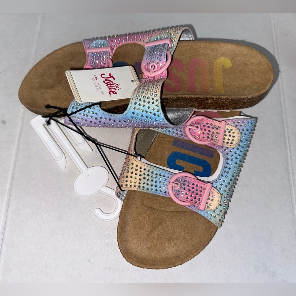 Justice Girls Slip-On Footbed Sandals Slides Multi-Color Size 6 New Tag SKU GR - Picture 4 of 6